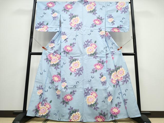 平和屋着物∴夏物 浴衣 舞蝶菊文 綿 逸品 CABD2746ng
