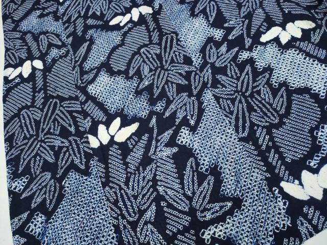 平和屋着物∴夏物　浴衣　有松鳴海絞り　笹竹文　綿　逸品　CABD2752ng