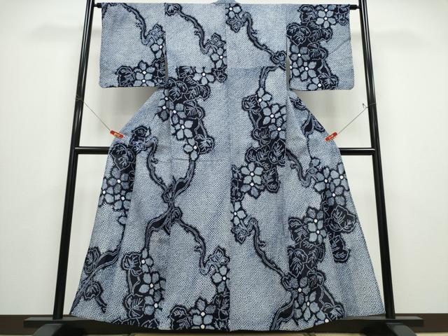 平和屋着物∴夏物 浴衣 有松鳴海絞り 枝花文 綿 逸品 CABD2753ng