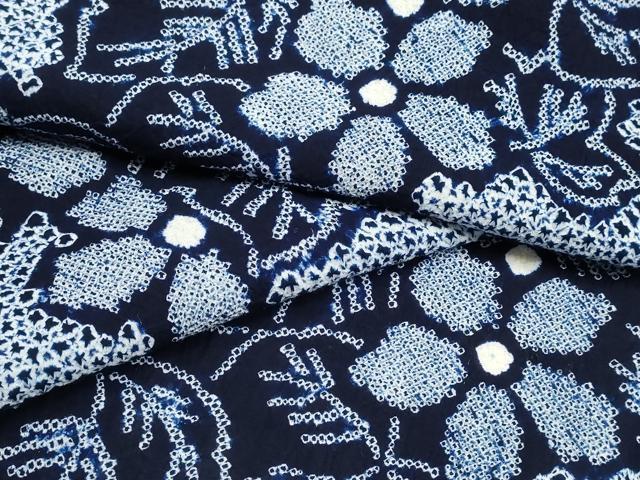 平和屋着物∴夏物 浴衣 有松鳴海絞り 枝花文 綿 逸品 CABD2753ng