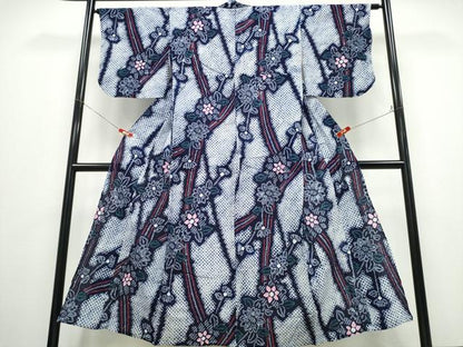 平和屋着物∴夏物 浴衣 有松鳴海絞り 枝菊吉祥文 綿 逸品 CABD2758ng