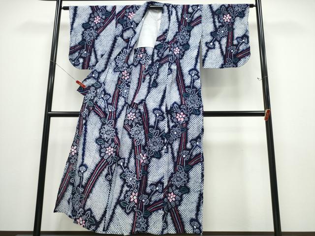 平和屋着物∴夏物 浴衣 有松鳴海絞り 枝菊吉祥文 綿 逸品 CABD2758ng