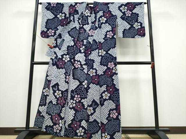 平和屋着物∴夏物 浴衣 有松鳴海絞り 地紙花文 綿 逸品 CABD2759ng