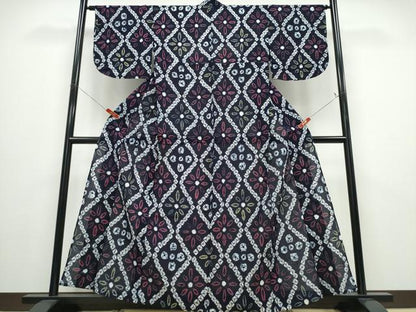 平和屋着物∴夏物 浴衣 有松鳴海絞り 花菱文 綿 逸品 CABD2761ng