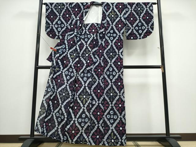 平和屋着物∴夏物 浴衣 有松鳴海絞り 花菱文 綿 逸品 CABD2761ng