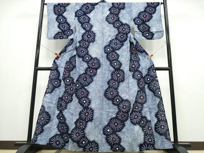 平和屋着物∴夏物　浴衣　有松鳴海絞り　松葉　綿　逸品　CABD2762ng