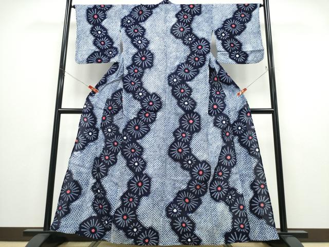 平和屋着物∴夏物　浴衣　有松鳴海絞り　松葉　綿　逸品　CABD2762ng