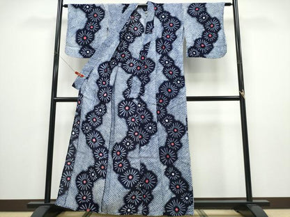 平和屋着物∴夏物　浴衣　有松鳴海絞り　松葉　綿　逸品　CABD2762ng