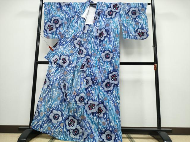 平和屋着物∴夏物 浴衣 有松鳴海絞り 雪持花文 綿 逸品 未使用 CABD2764ng