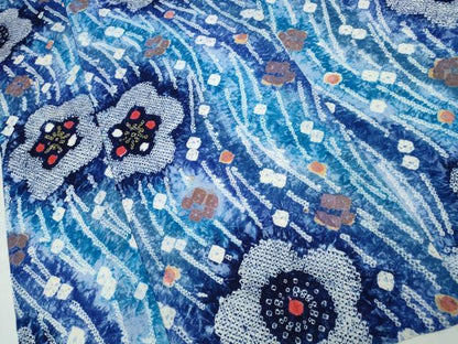平和屋着物∴夏物 浴衣 有松鳴海絞り 雪持花文 綿 逸品 未使用 CABD2764ng