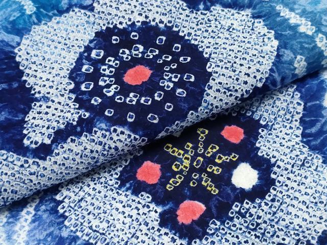 平和屋着物∴夏物 浴衣 有松鳴海絞り 雪持花文 綿 逸品 未使用 CABD2764ng