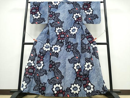 平和屋着物∴夏物 浴衣 有松鳴海絞り 舞蝶花文 綿 逸品 未使用 CABD2765ng