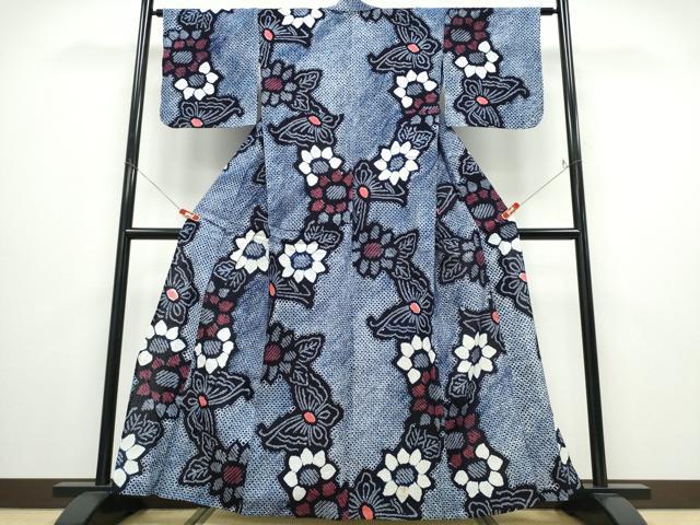 平和屋着物∴夏物 浴衣 有松鳴海絞り 舞蝶花文 綿 逸品 未使用 CABD2765ng