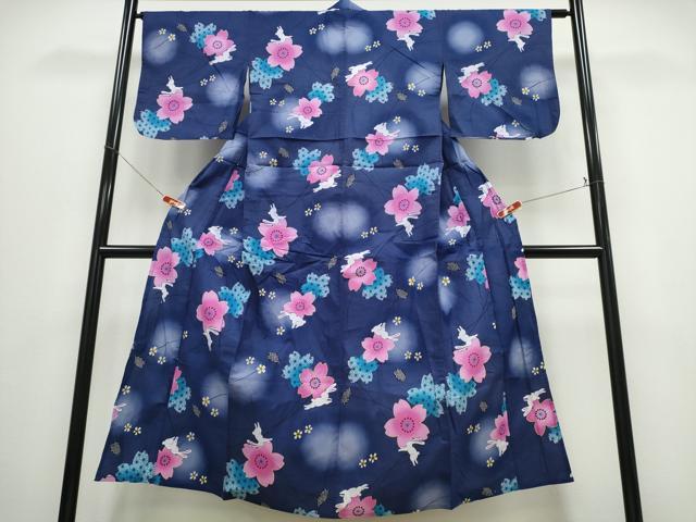 平和屋着物∴夏物 女の子 浴衣 兎 舞桜 綿 逸品 CABD2777ng