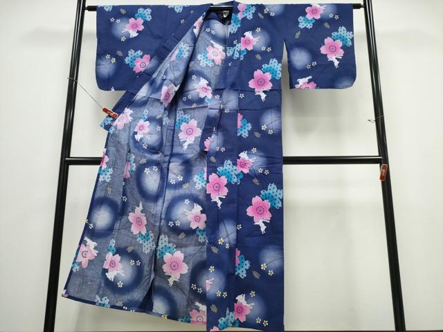 平和屋着物∴夏物 女の子 浴衣 兎 舞桜 綿 逸品 CABD2777ng