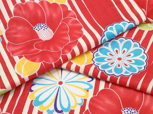 平和屋着物∴夏物　浴衣　間道　椿花文　綿　逸品　CABD2778ng