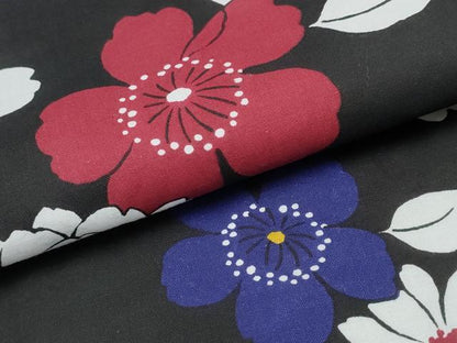 平和屋着物∴夏物 浴衣 舞花文 黒地 綿 逸品 CABD2779ng