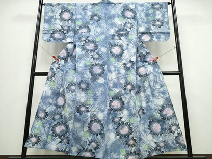 平和屋着物∴夏物 浴衣 ひまわり 向日葵 枝垂れ柳 綿 逸品 CABD2780ng