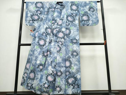 平和屋着物∴夏物 浴衣 ひまわり 向日葵 枝垂れ柳 綿 逸品 CABD2780ng