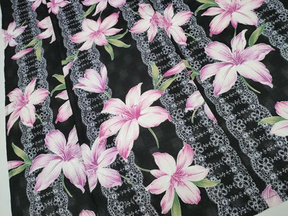 平和屋着物∴夏物 浴衣 百合 ゆり レース花文様 黒地 綿 逸品 CABD2783ng
