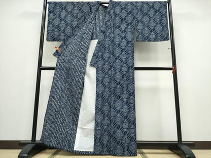 平和屋着物∴夏物 浴衣 藍 注染 両面染 立涌菊唐草文 綿 逸品 CABD2784ng