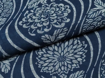平和屋着物∴夏物 浴衣 藍 注染 両面染 立涌菊唐草文 綿 逸品 CABD2784ng