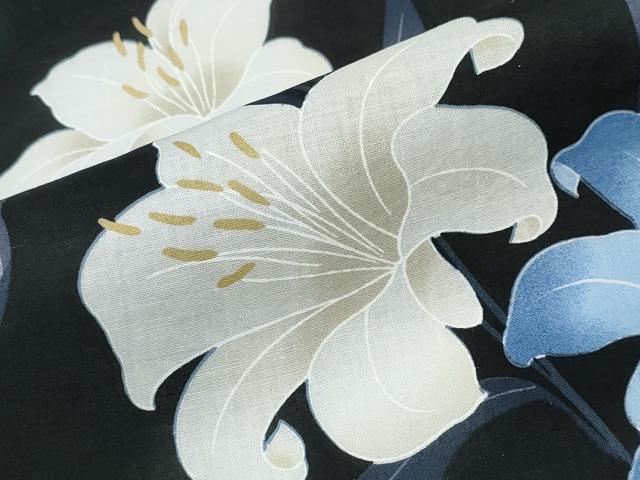 平和屋着物∴夏物 浴衣 ゆり 百合 黒地 綿 逸品 CABD2789ng