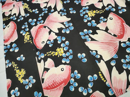平和屋着物∴夏物 浴衣 金魚 黒地 綿 逸品 未使用 CABD2792ng
