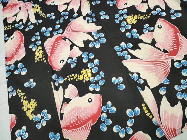 平和屋着物∴夏物 浴衣 金魚 黒地 綿 逸品 未使用 CABD2792ng