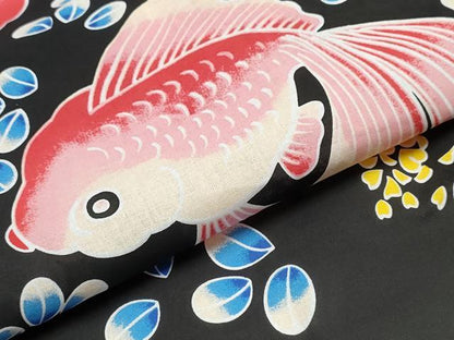 平和屋着物∴夏物 浴衣 金魚 黒地 綿 逸品 未使用 CABD2792ng