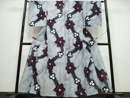 平和屋着物∴夏物 浴衣 有松鳴海絞り 枝花文 綿 逸品 CABD2794ng
