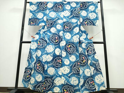 平和屋着物∴夏物 浴衣 有松鳴海絞り 団扇花文 綿 逸品 CABD2795ng