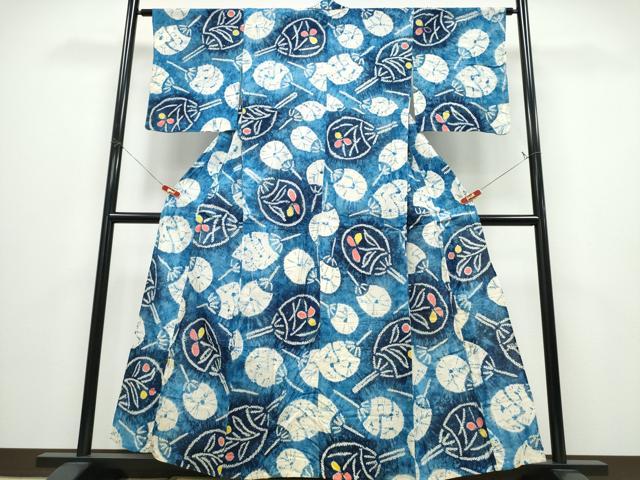 平和屋着物∴夏物 浴衣 有松鳴海絞り 団扇花文 綿 逸品 CABD2795ng
