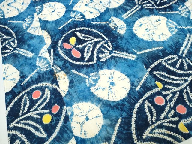 平和屋着物∴夏物 浴衣 有松鳴海絞り 団扇花文 綿 逸品 CABD2795ng