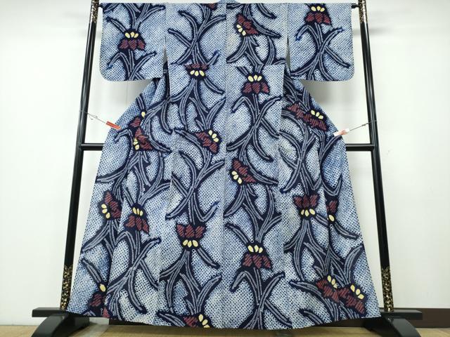 平和屋着物∴極上　夏物　浴衣　有松鳴海絞り　杜若　綿　逸品　DZAA20239kh5 平和屋着物∴極上 夏物 浴衣 有松鳴海絞り 亀甲文 綿 逸品 DZAB3254kh6