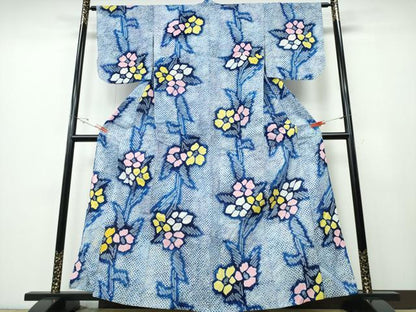 平和屋着物∴夏物 浴衣 有松鳴海絞り 草花文 綿 逸品 未使用 CABD2797ng