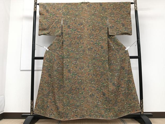 平和屋着物■上質な小紋　更紗花鳥文　正絹　逸品　CABD2837xi