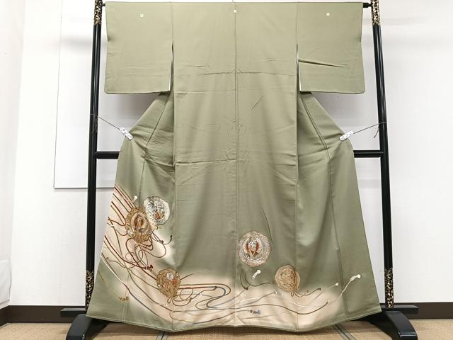 平和屋着物■豪華色留袖 駒刺繍 鏡浦花鳥文 金銀彩 正絹 逸品 CABD2843xi