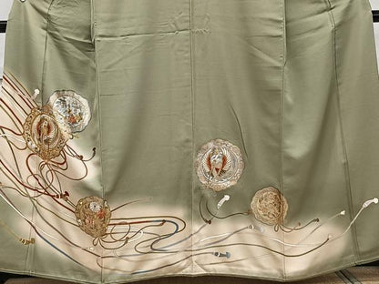平和屋着物■豪華色留袖 駒刺繍 鏡浦花鳥文 金銀彩 正絹 逸品 CABD2843xi