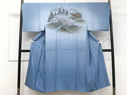 平和屋着物■男性　長襦袢　袷　流水枝梅文　暈し染め　正絹　逸品　CABD2866xi