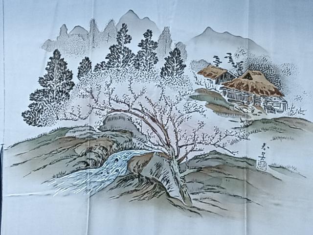 平和屋着物■男性　長襦袢　袷　流水枝梅文　暈し染め　正絹　逸品　CABD2866xi
