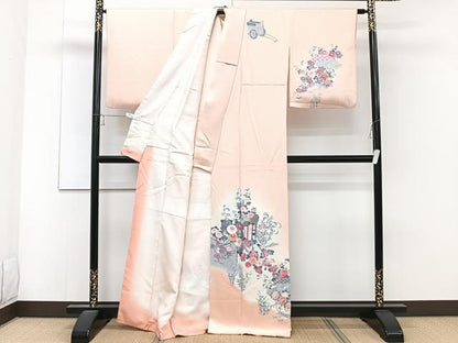 平和屋着物■訪問着　御所車花文　金彩　正絹　逸品　CABD2879xi