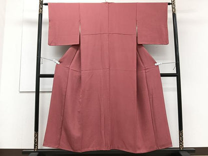 平和屋着物■上質な色無地　青海波地紋　銀朱色　正絹　逸品　CABD2882xi