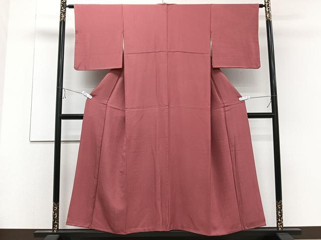 平和屋着物■上質な色無地　青海波地紋　銀朱色　正絹　逸品　CABD2882xi