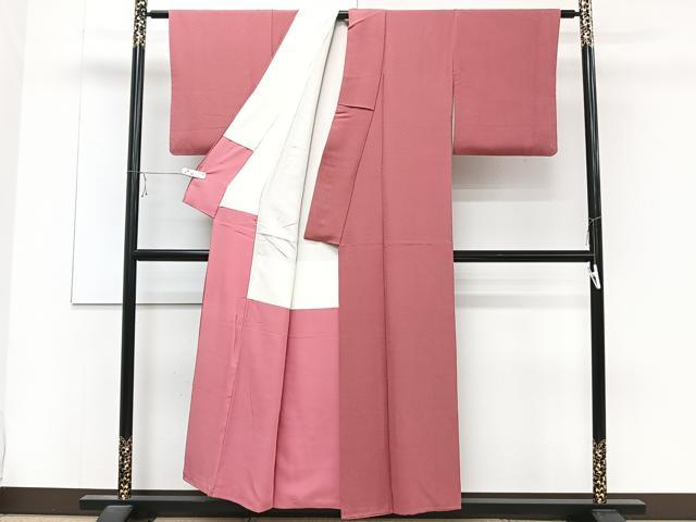 平和屋着物■上質な色無地　青海波地紋　銀朱色　正絹　逸品　CABD2882xi