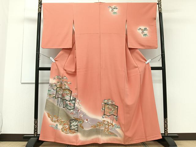 平和屋着物■訪問着　屏風花文　暈し染め　金彩　正絹　逸品　CABD2890xi