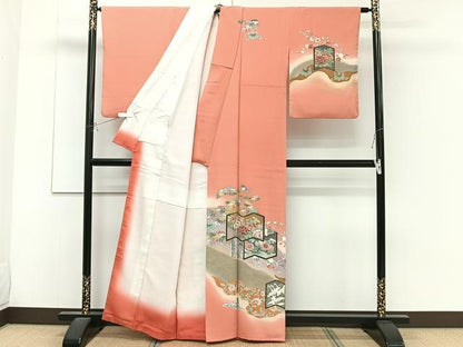 平和屋着物■訪問着　屏風花文　暈し染め　金彩　正絹　逸品　CABD2890xi