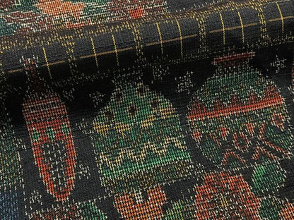 平和屋着物■上質な紬 花瓶花文 黒地 正絹 逸品 CABD2910xi