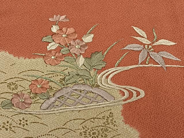平和屋着物■訪問着　絞り　刺繍　籬花文　金彩　正絹　逸品　CABD2913xi