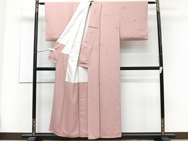 平和屋着物■上質な色無地　菱花文　退紅色　正絹　逸品　CABD2914xi